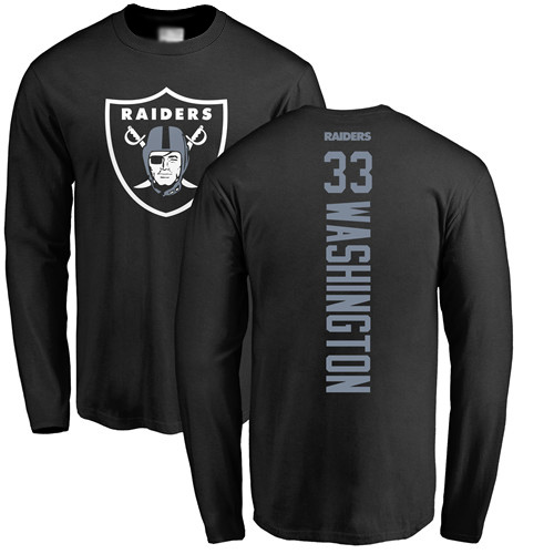 Men Oakland Raiders Black DeAndre Washington Backer NFL Football #33 Long Sleeve T Shirt